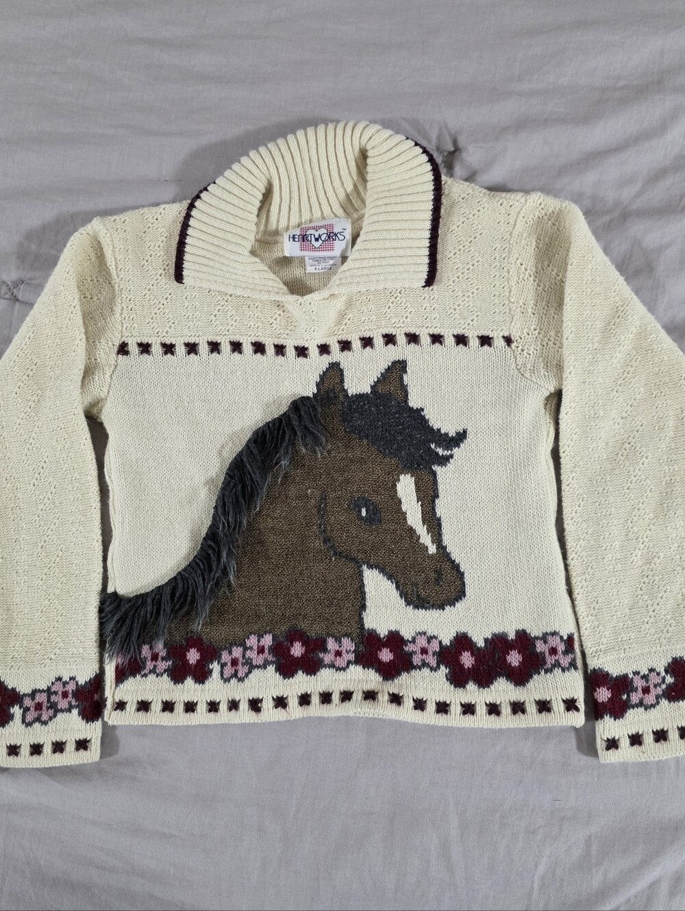 Vintage Heartworks Girls Cream Horse Sweater